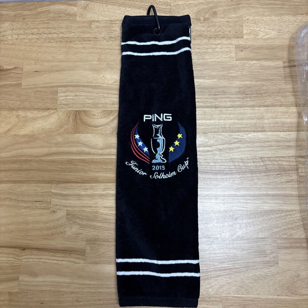 PING Solheim Cup 2013 Golf Towels Tri-Fold With Clip Black New